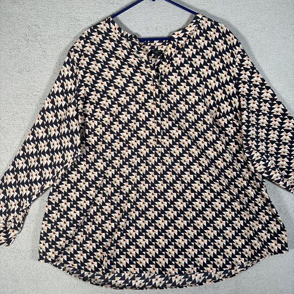 Talbots Womens Plus Size 3X Long Sleeve Blouse Geometric Tunic Top Buttons Light - Picture 1 of 15